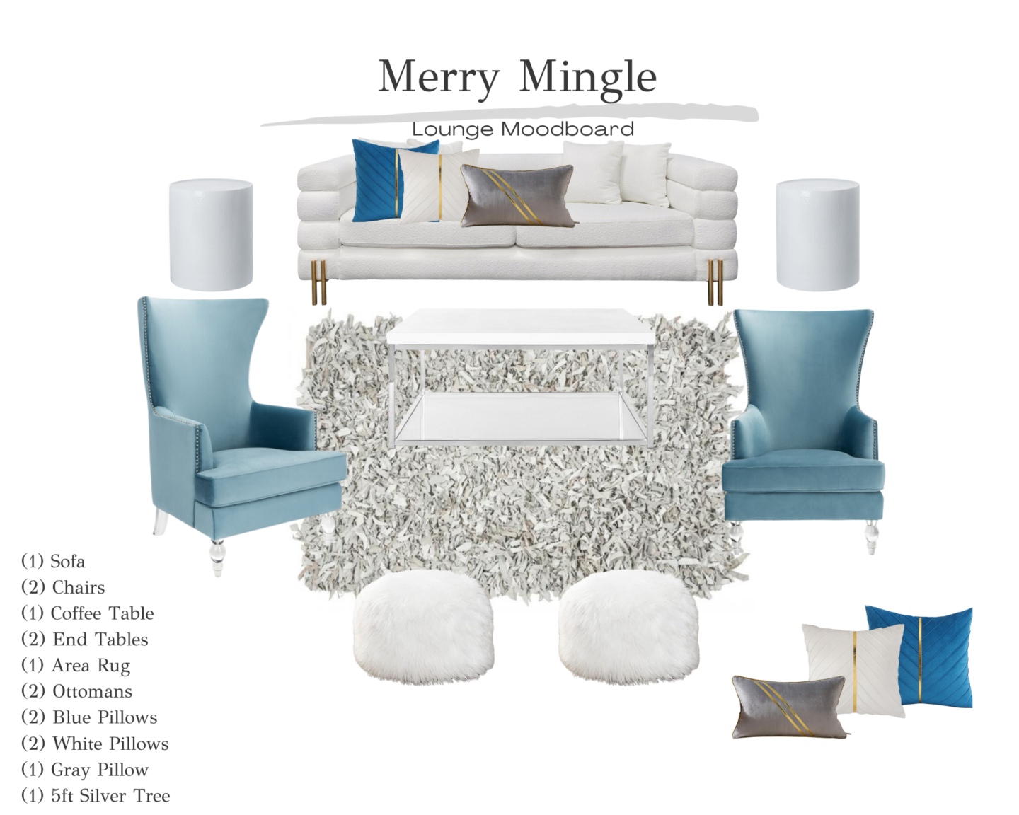 blue and white furniture grouping