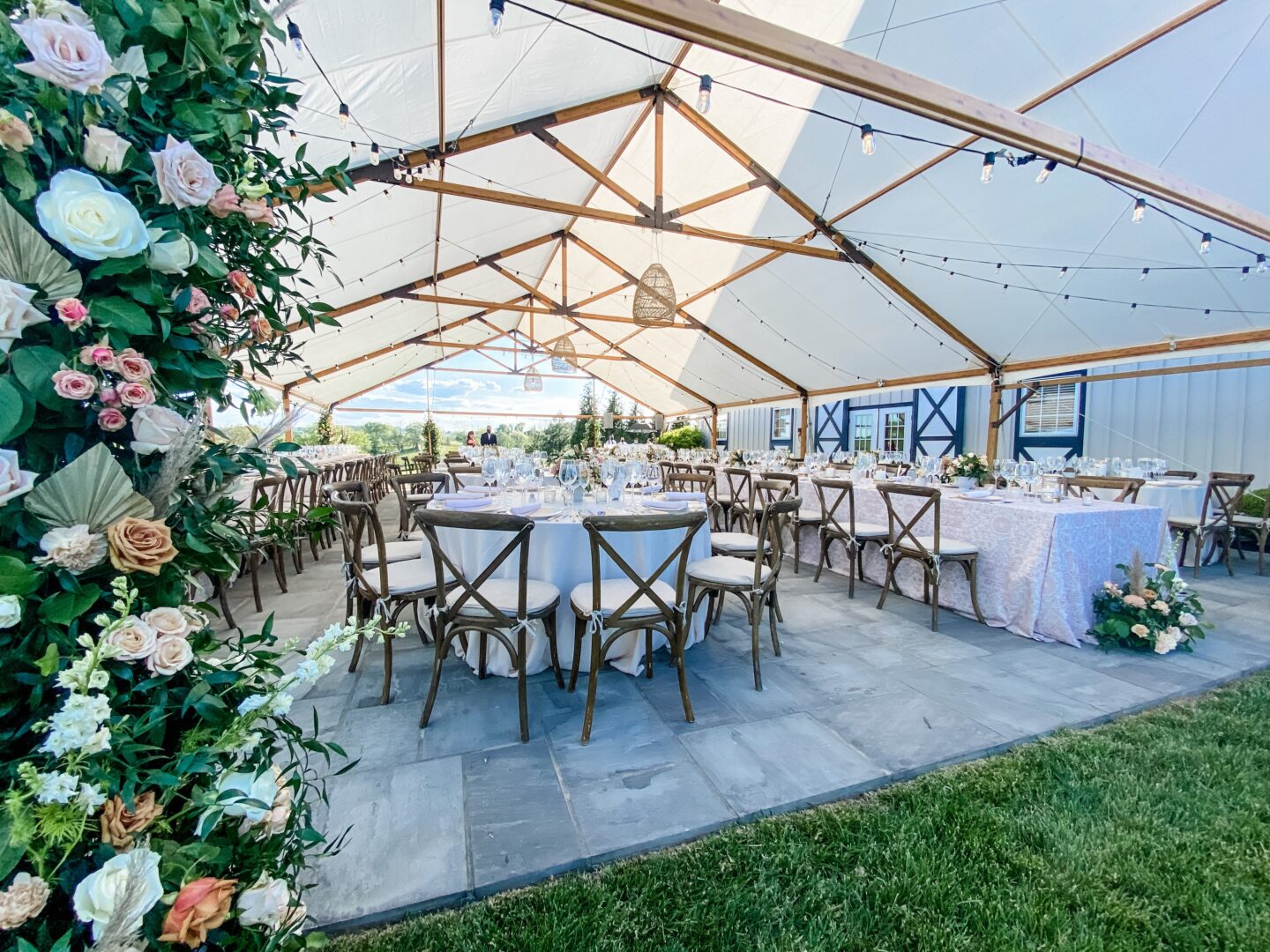 wood frame timbertrac tent rental