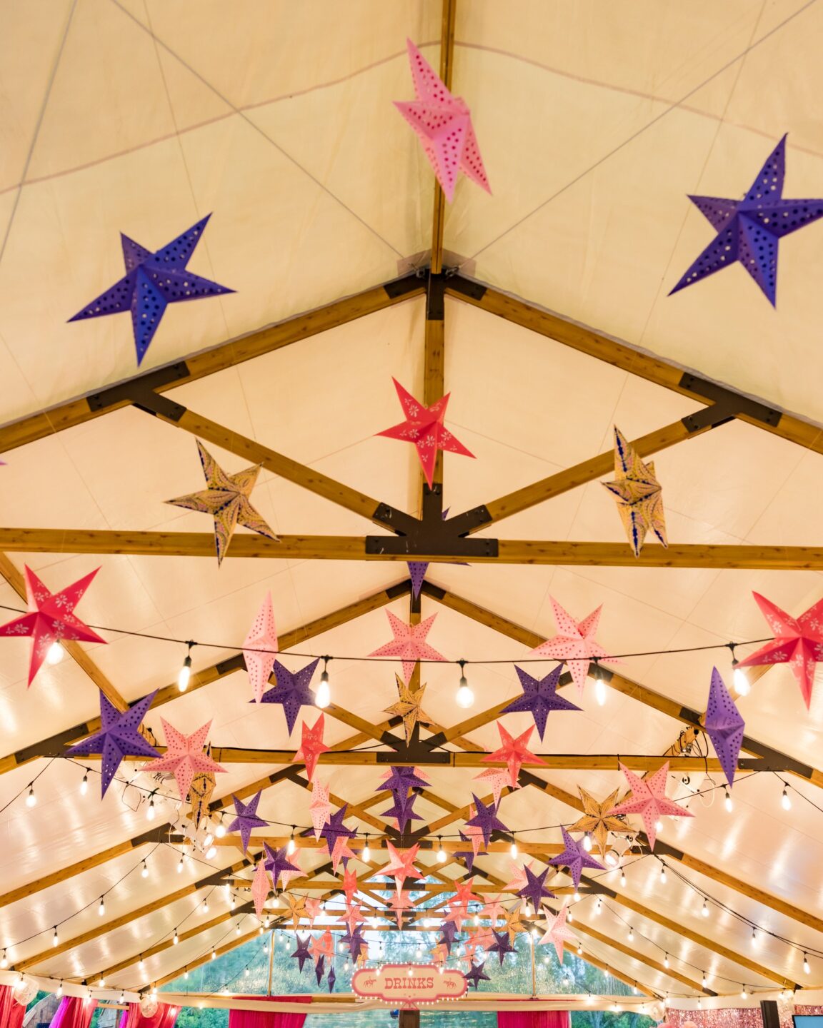 timbertrac tent with colorful stars decoration 