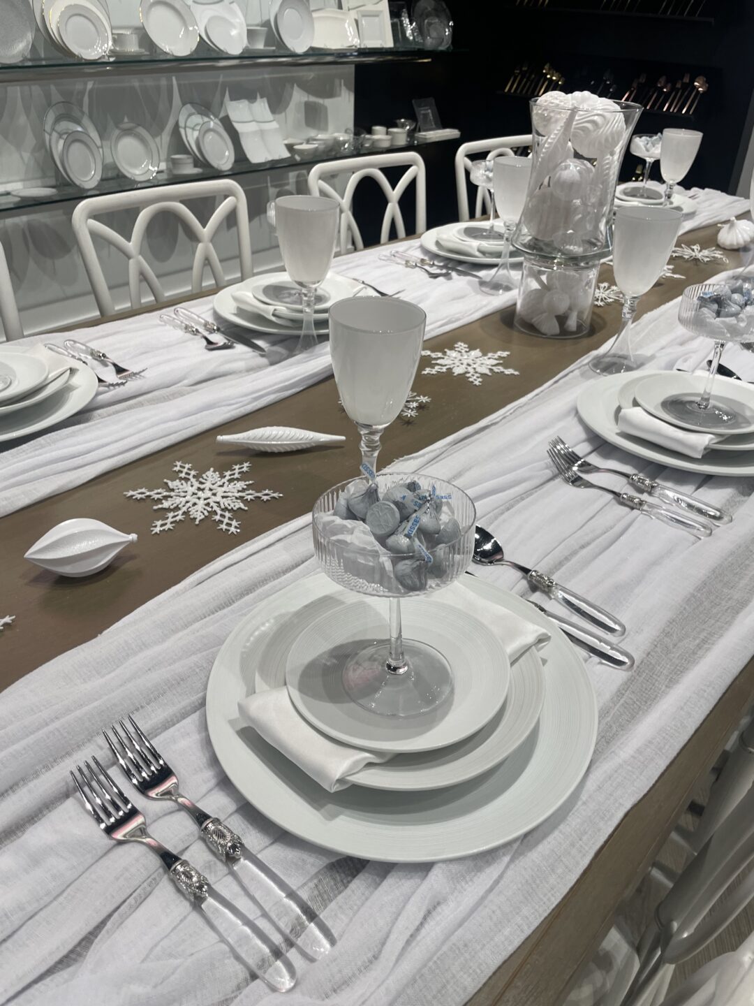 White tablescape for holiday hosting 