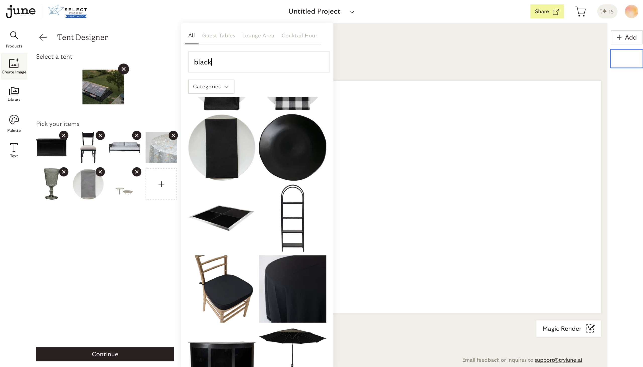 Select Event Group rentals collected into a June AI design project